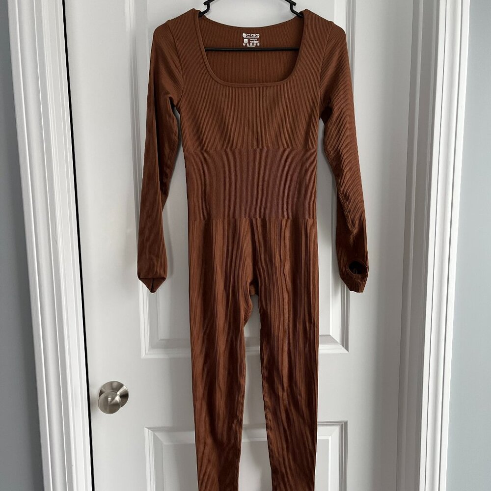 OQQ long sleeve brown jumpsuit